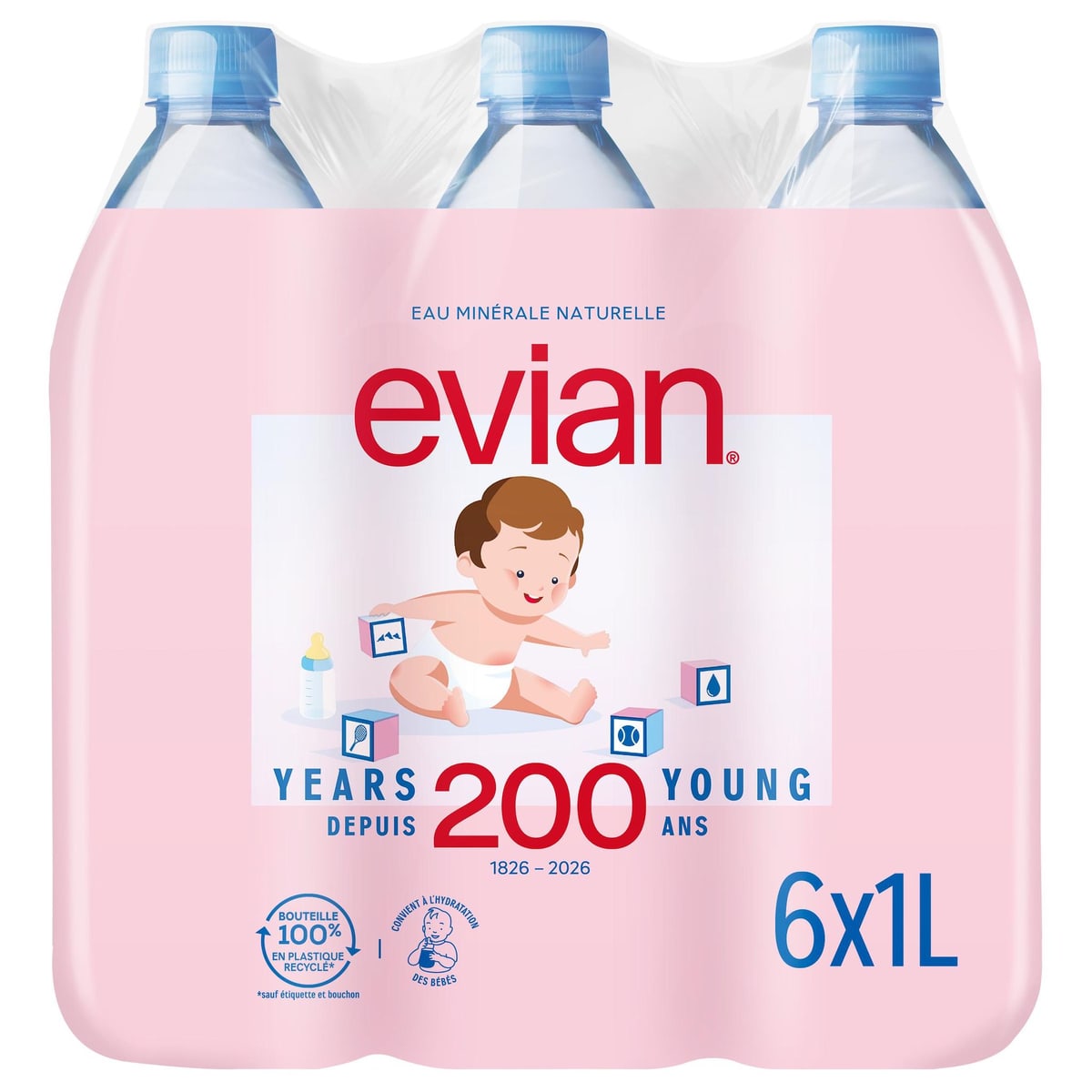 Evian Natural Mineral Water 1L, Pack of 6