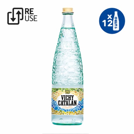 Vichy Catalan Sparkling Mineral Water Glass Bottle 1L