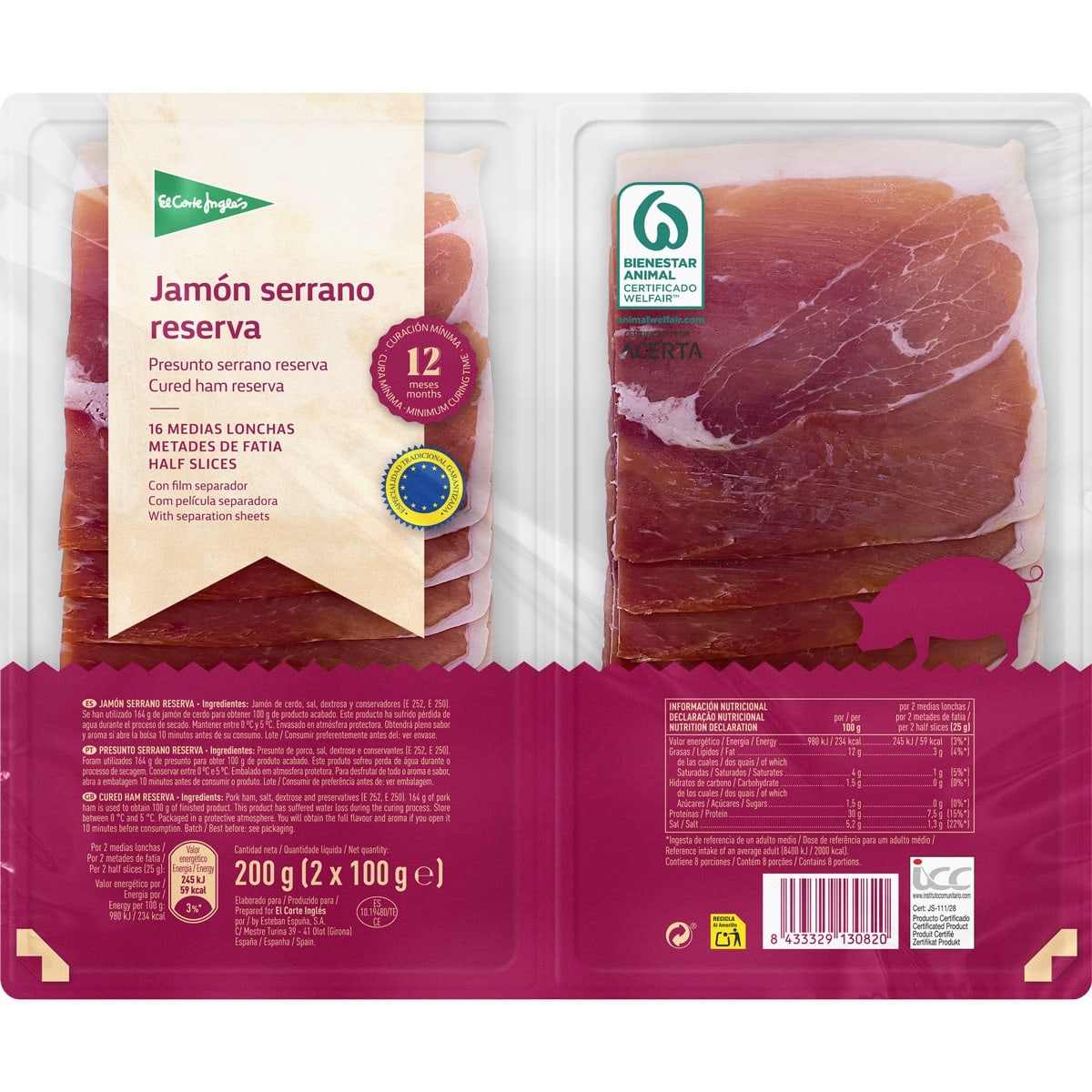 Serrano Reserva Ham, sliced 100 g