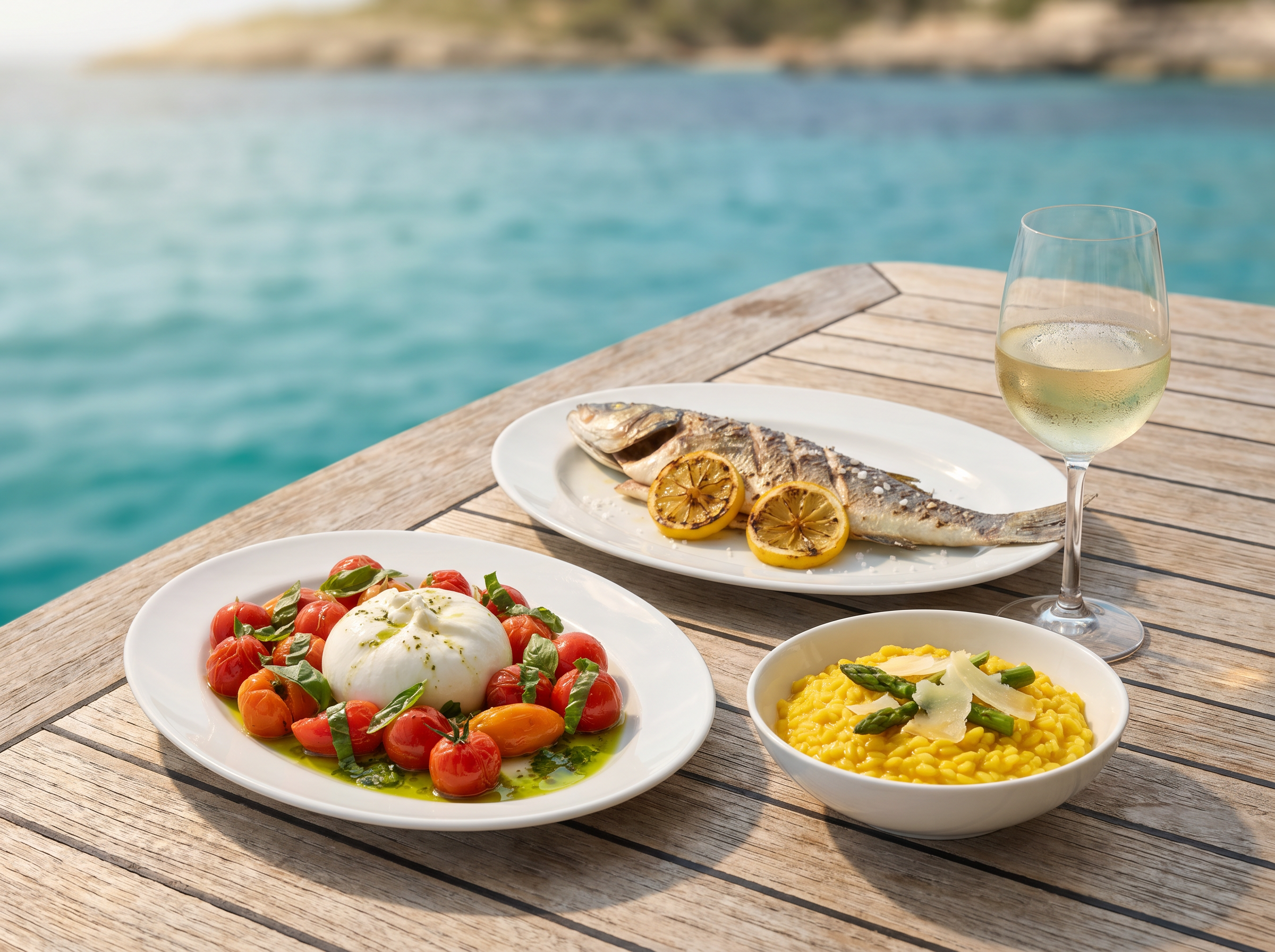 Mediterranean provisioning spread on board a yacht