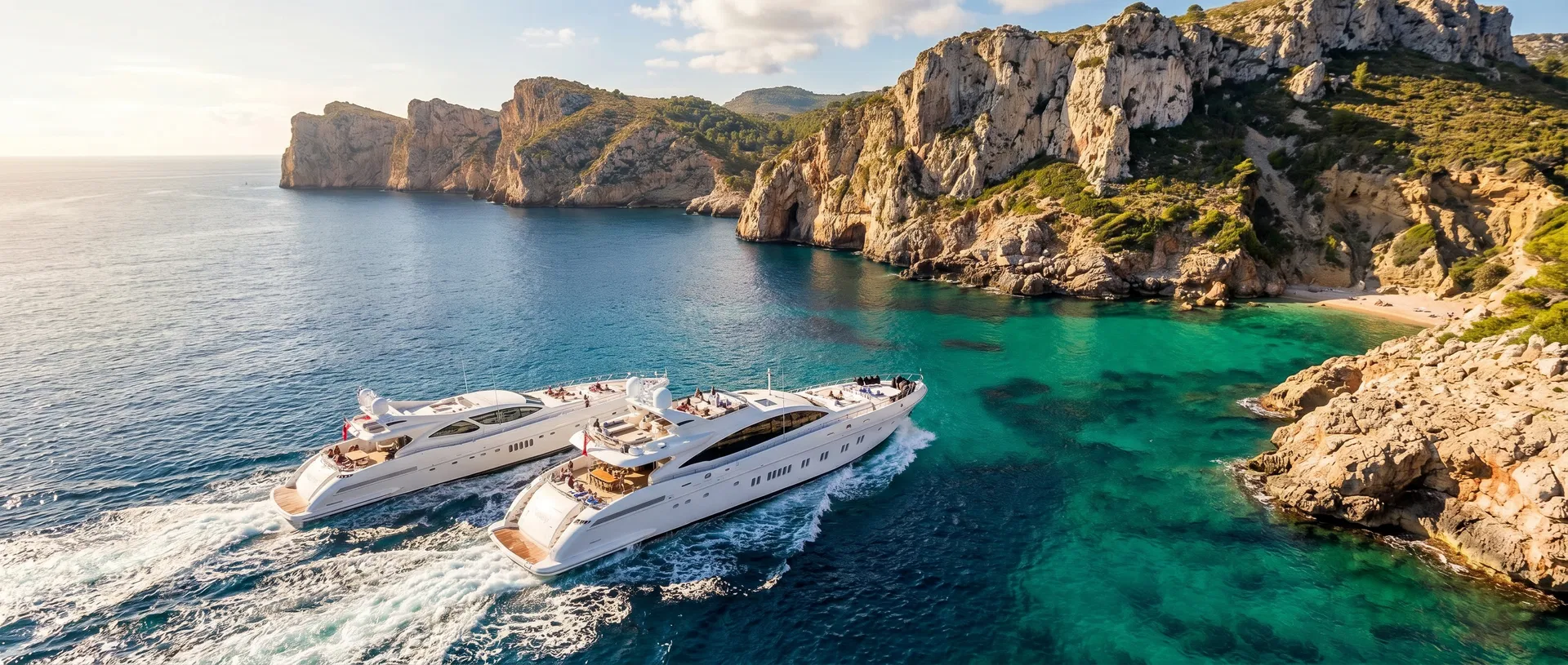 Two yachts in tandem at a Mediterranean charter